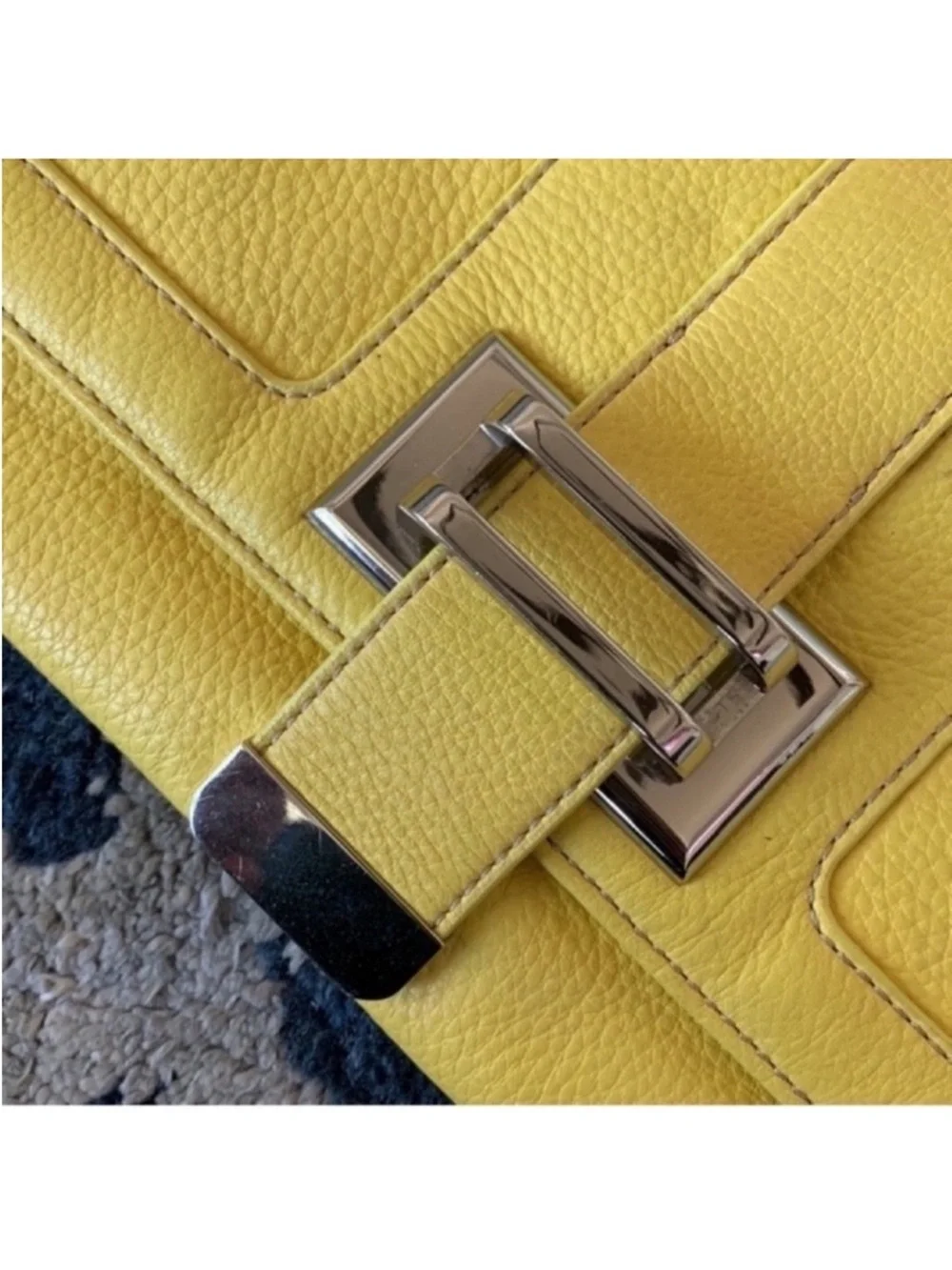 Yellow Vintage Leather Clutch Handbag/Purse Silver Buckle Magnetic Closure
